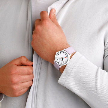 Mondaine Essence White Dial Lavender Strap 41mm Watch