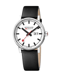 Mondaine Evo2 White Dial Black Leather Strap 40mm Watch