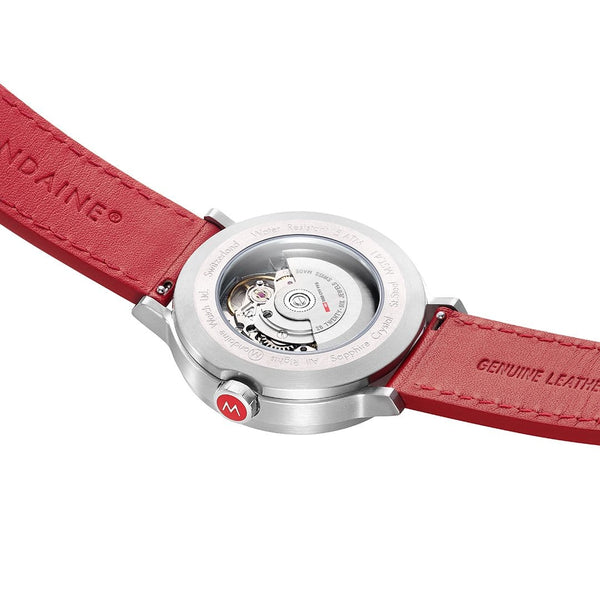 Mondaine Original Automatic White Dial Red Leather Strap 41mm Watch