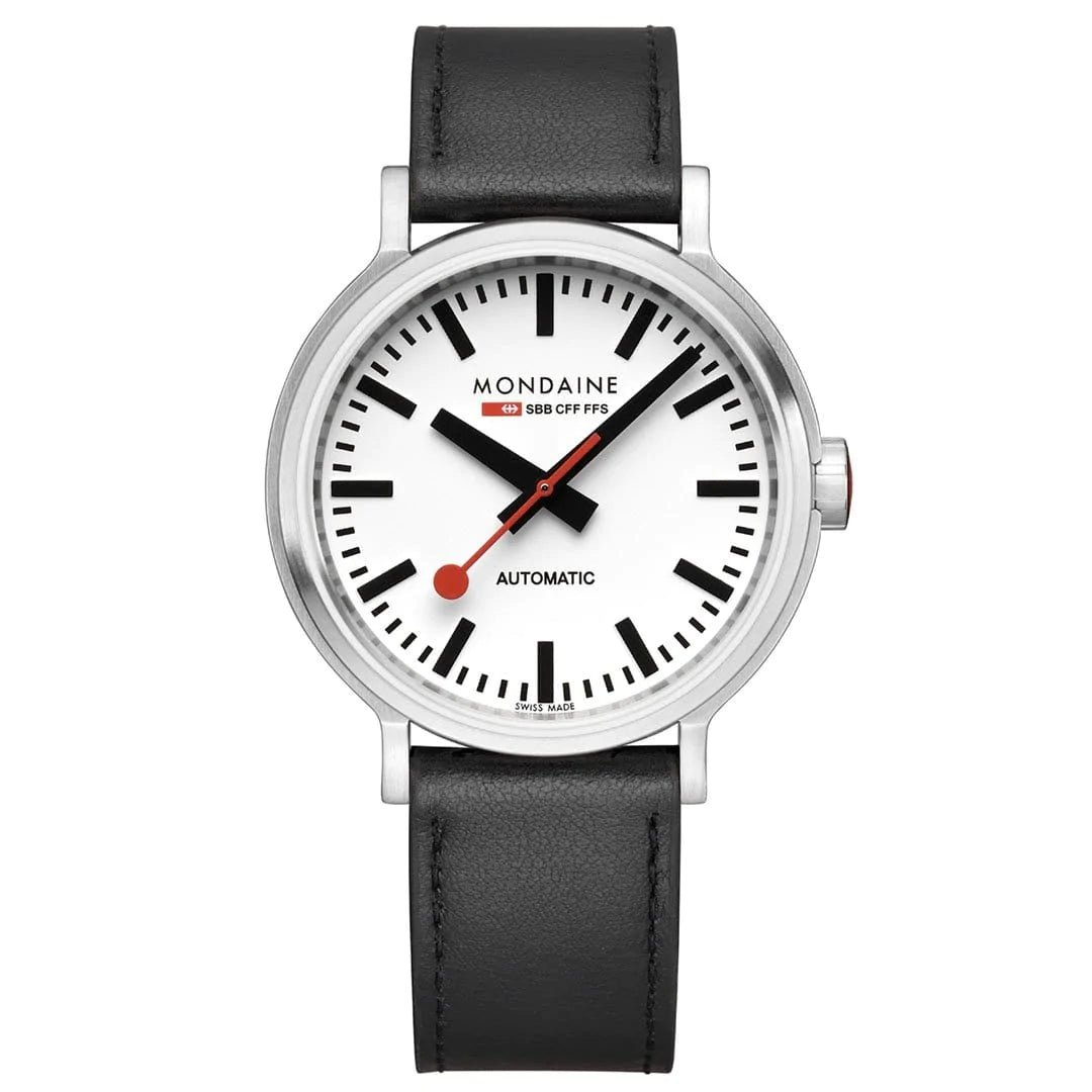Mondaine Original Automatic White Dial Leather Strap 41mm Watch