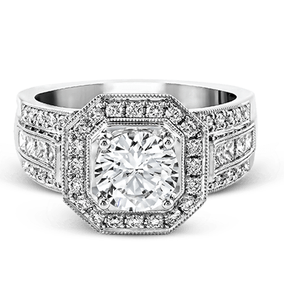 Simon G. 18K White Gold Semi Mount Engagement Ring With Round Center