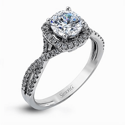 Simon G. 18K White Gold Semi Mount Engagement Ring With Round Center