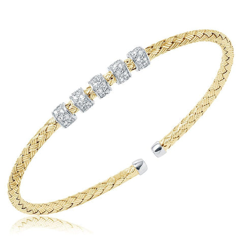 Charles Garnier Gold Plated with CZ, Two Tone 3mm Mesh Cuff