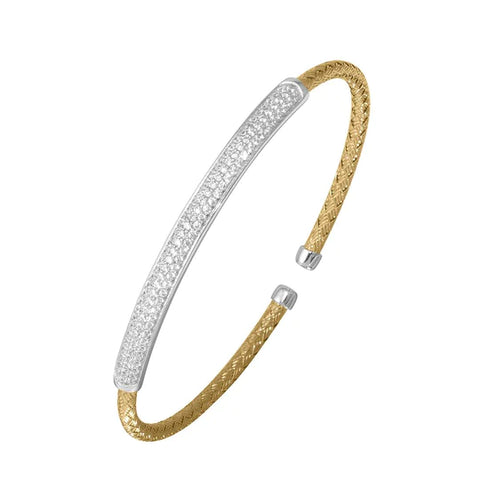 Charles Garnier Gold Plated 4mm Mesh Cuff with CZ, 2 Tone
