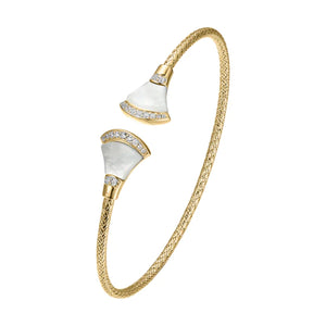 Charles Garnier Sterling Silver with 18K Gold Overlay Fan Shape Mother of Pearl 2mm Mesh Cuff