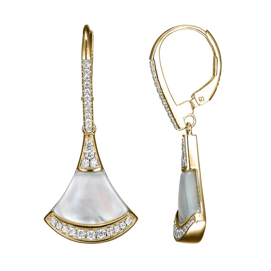 Charles Garnier Sterling Silver 18K Gold Overlay Fan Shape Mother Of Pearl Earrings