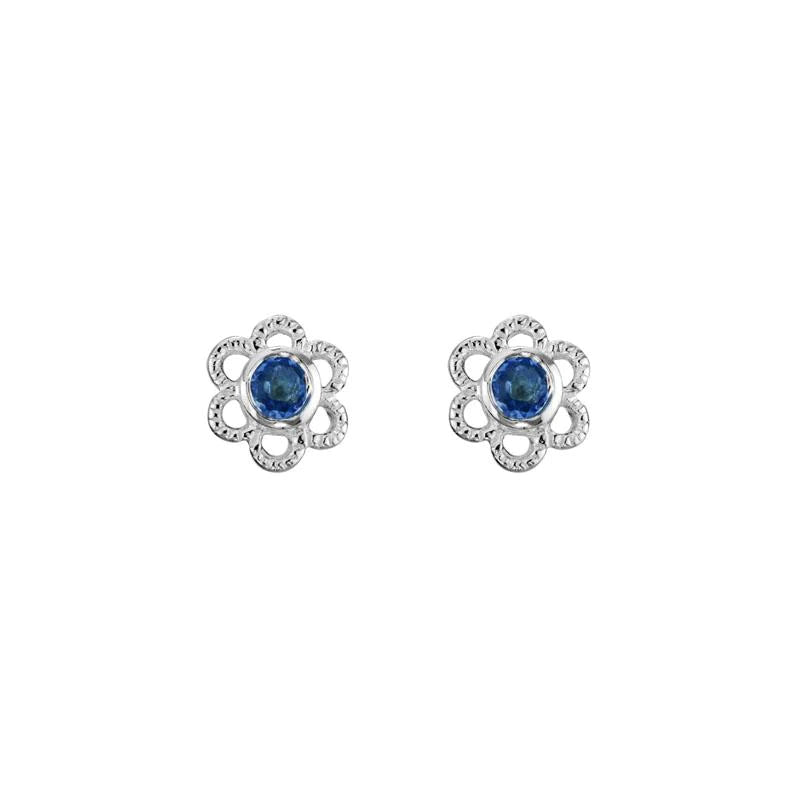 Artistry Birthstone Sterling Silver Flower Studs Featuring Blue Sapphire