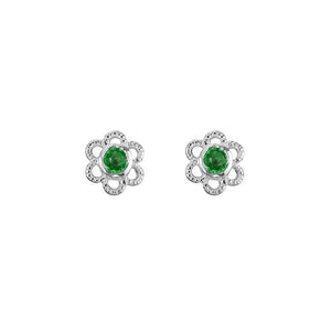 Artistry Birthstone Sterling Silver Flower Studs Featuring Emerald
