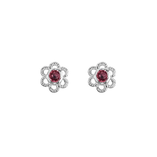Artistry Birthstone Sterling Silver Flower Studs Featuring Garnet