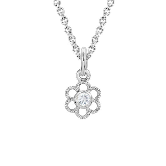 Artistry Birth Stone Sterling Silver Flower Pendant Featuring White Topaz