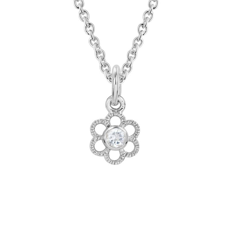 Artistry Birth Stone Sterling Silver Flower Pendant Featuring White Topaz