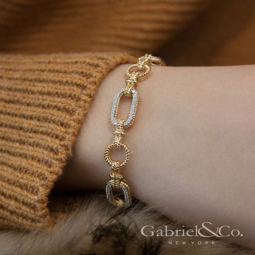Gabriel & Co., 14K Yellow and White Gold Diamond Bracelet with Alternating Links
