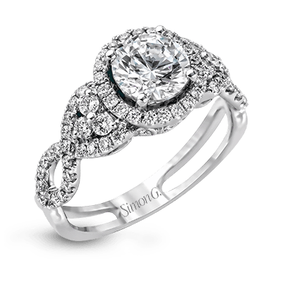 Simon G. 18K White Gold Semi Mount Engagement Ring With Round Center