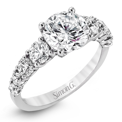 Simon G. 18K White Gold Semi Mount Engagement Ring With Round Center