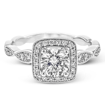 Simon G. 18K White Gold Semi Mount Engagement Ring With Round Center