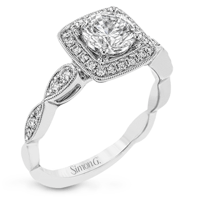 Simon G. 18K White Gold Semi Mount Engagement Ring With Round Center