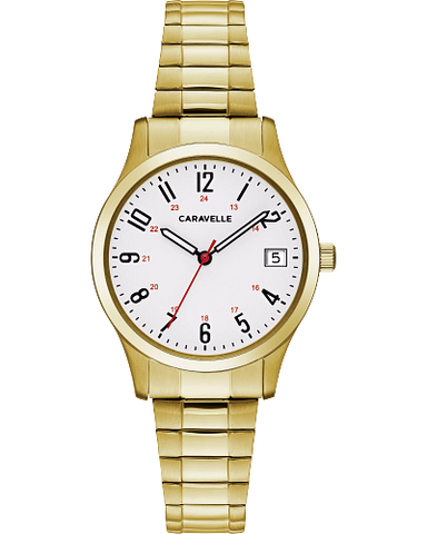 Caravelle Traditional Gold-Tone Stretch Band  Ladies Watch