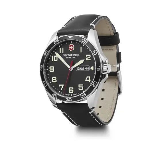 Victorinox Fieldforce 42mm Black Leather Strap Black Dial Mens Watch