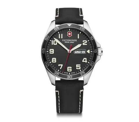 Victorinox garrison black dial sales leather strap men's watch 241006cb