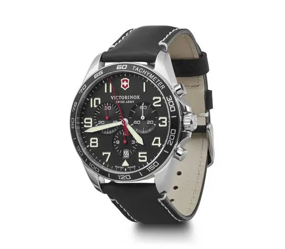Victorinox Fieldforce Chrono Black Leather Strap Black Dial 42mm Mens Watch