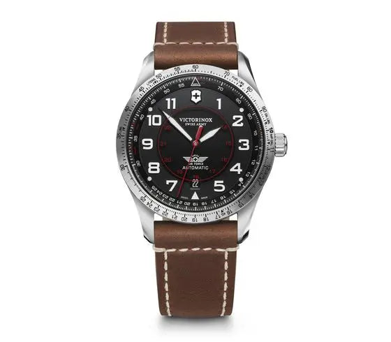 Victorinox Airboss Mechanical Leather Strap Black Dial 42mm Mens Watch