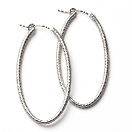 Sterling Silver Textured Oval Hoop