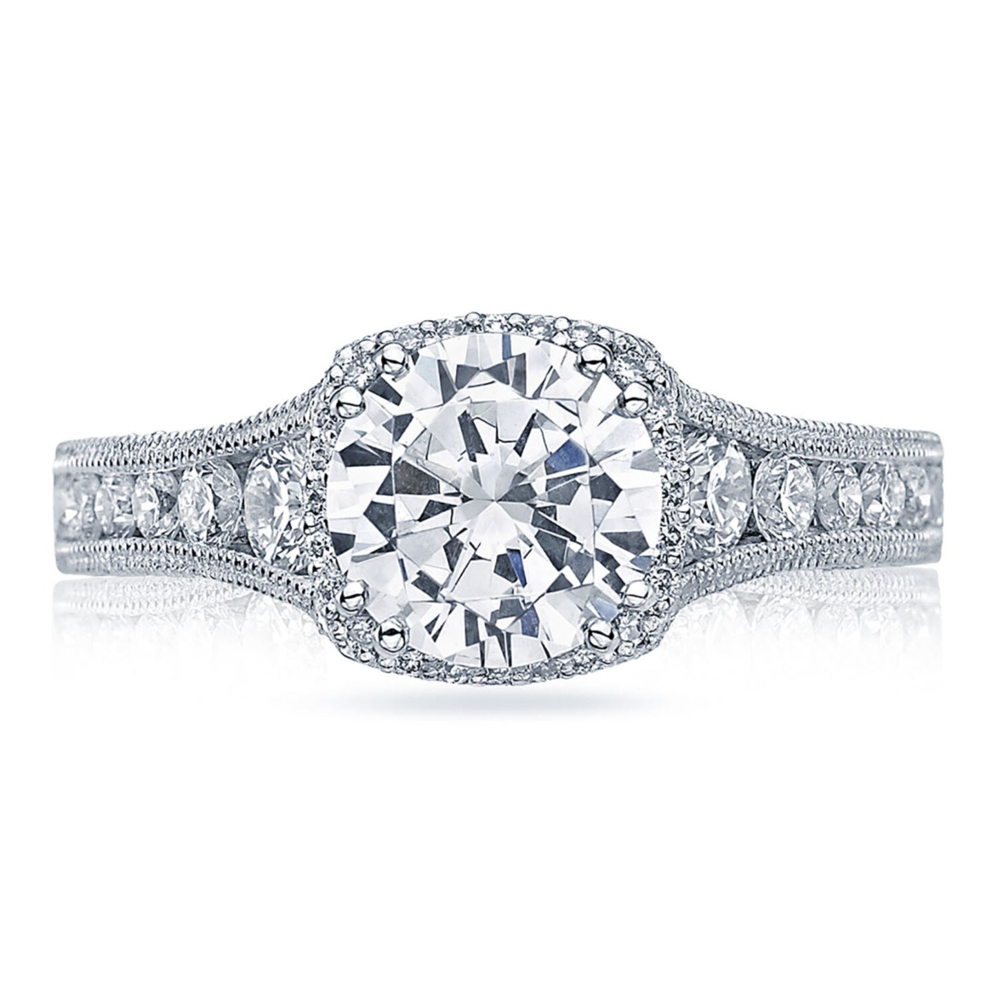 Tacori Reverse Crescent 18KW Round Halo Engagement Ring