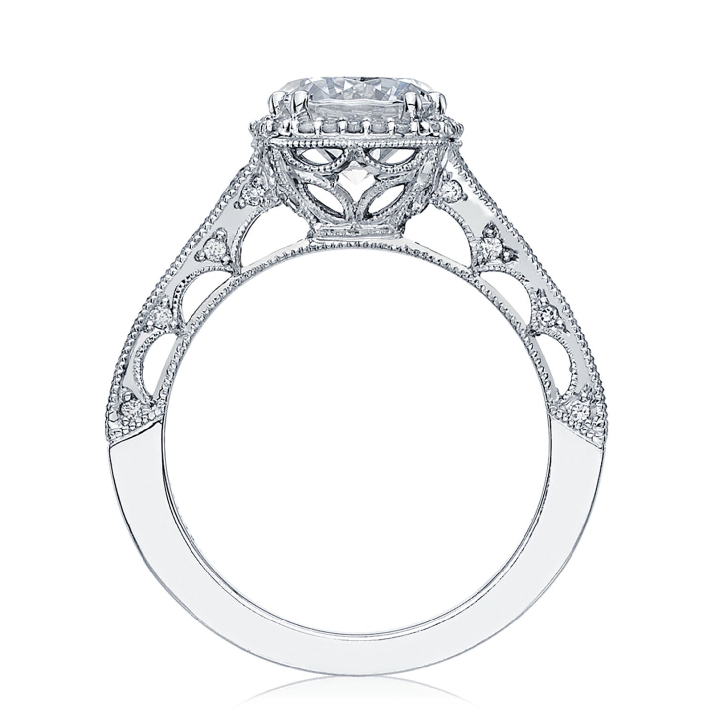 Tacori Reverse Crescent 18KW Round Halo Engagement Ring