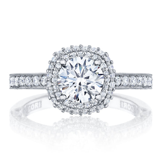 Tacori Classic Crescent 18KW Double Halo Engagement Ring