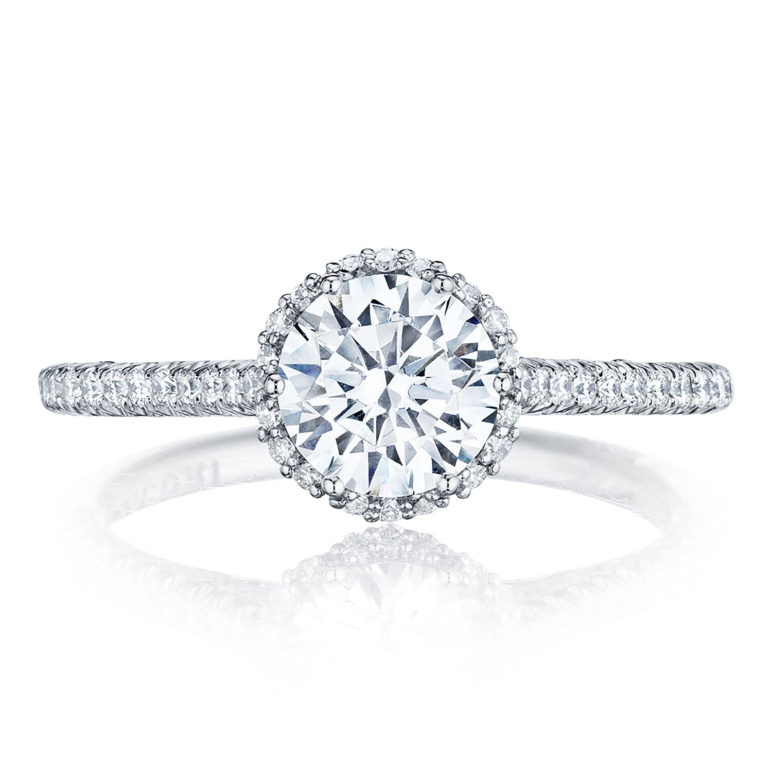 Tacori Petite Crescent 18KW Round Diamond Halo Engagement Ring