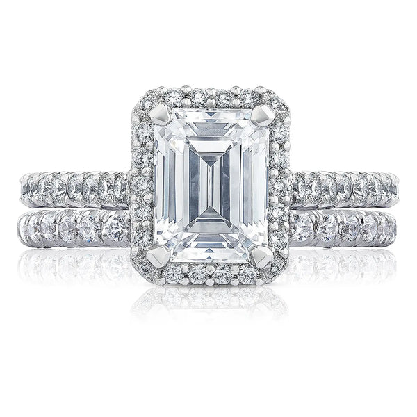 Tacori Petite Crescent 18KW Emerald Halo Diamond Ring