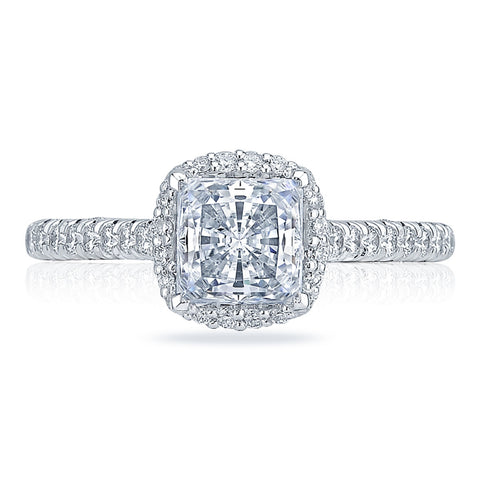 Tacori Petite Crescent 18KW Princess Halo Diamond Engagement Ring