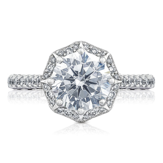 Tacori Petite Crescent 18KW Round Halo Engagement Ring