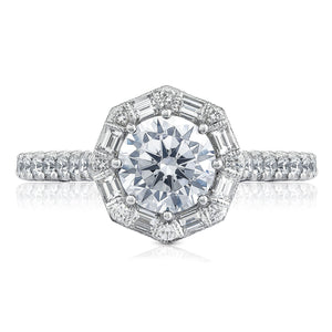 Tacori Petite Crescent 18KW Diamond Halo Baguette Engagement Ring