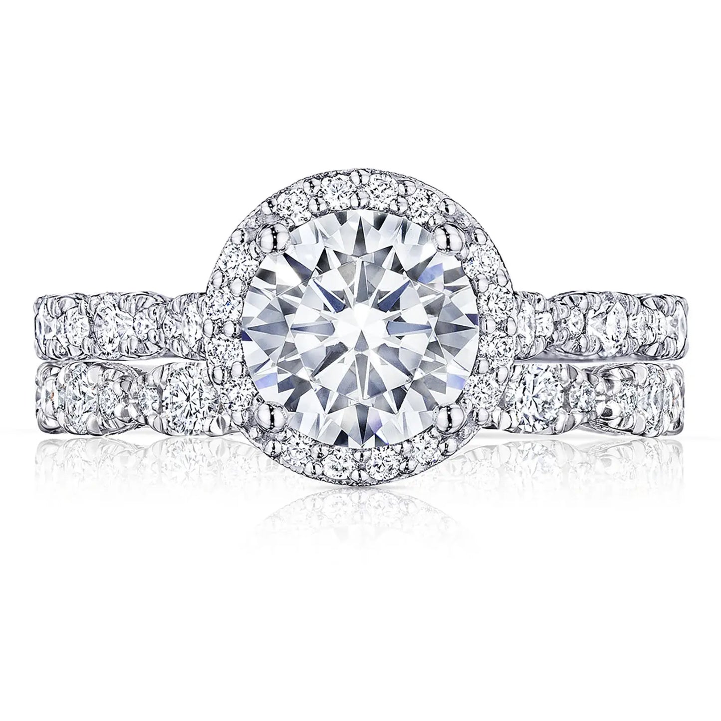 Tacori Petite Crescent 18KW Round Diamond Halo Ring