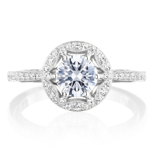 Tacori Crescent Chandelier 18 KWG Round Halo Engagement Ring