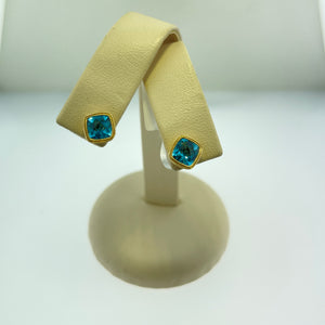 14K Yellow Gold Blue Topaz Stud Earrings