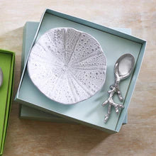 Mariposa Sea Urchin Ceramic Canape Plate with Coral Spoon