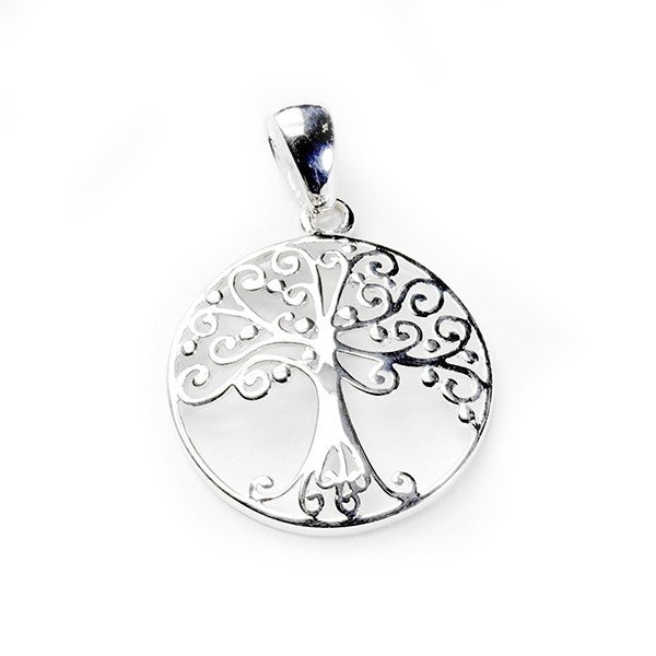Southern Gates Rhodium Medium Plated Round Oak Tree Pendant