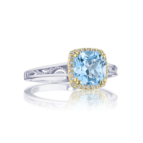 Tacori Cushion Bloom Gemstone Ring with Diamonds and Sky Blue Topaz
