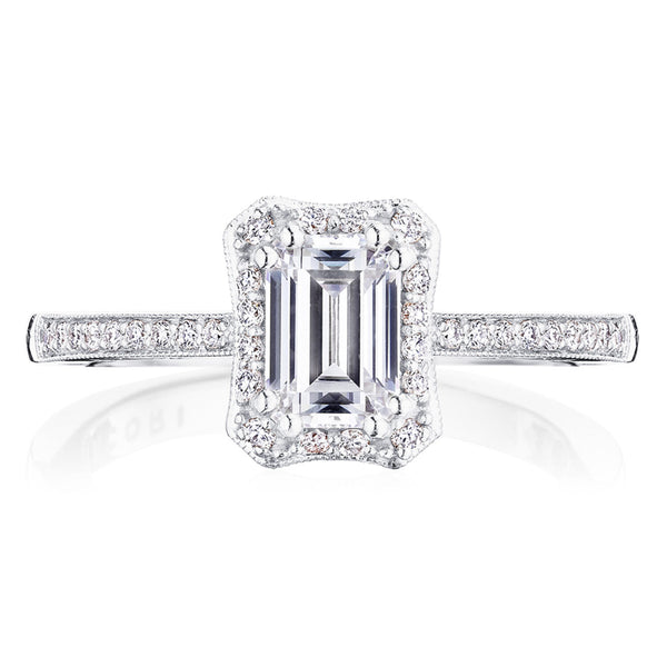 Tacori Coastal Crescent 14KWG Emerald Cut with Halo Diamond Engagement Ring