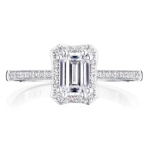 Tacori Coastal Crescent 14KWG Emerald Cut with Halo Diamond Engagement Ring