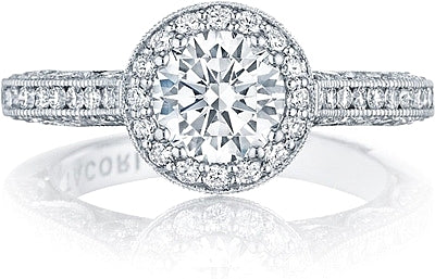 Classic Crescent 18KW Round Halo Diamond Engagement Ring