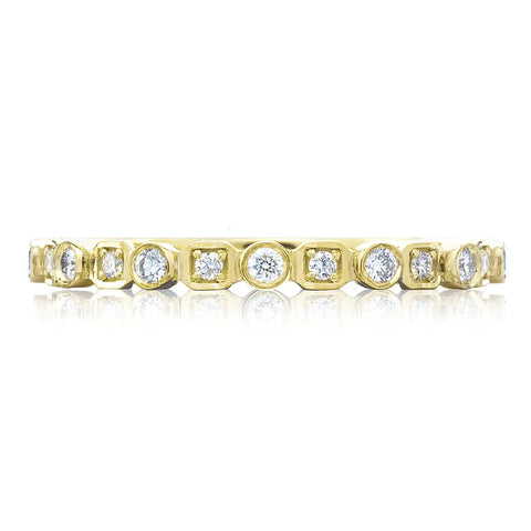 Tacori Sculpted Crescent 18K Yellow Gold Round Bezel Droplet with Square Diamond Accent Wedding Band