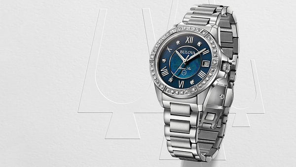 Bulova Marine Star Series L Blue Dial with Diamond Case Stainless Steel Ladies Watch